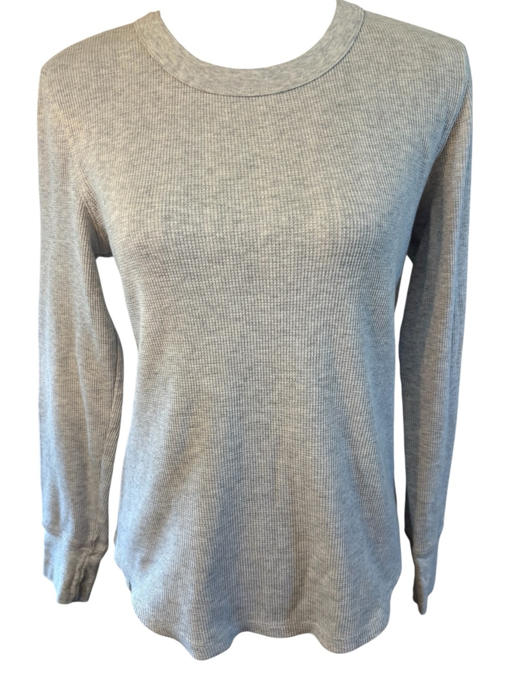 GAP Thermal Top Large Heather Light Gray Waffle Knit Long Sleeve Crewneck Cotton
